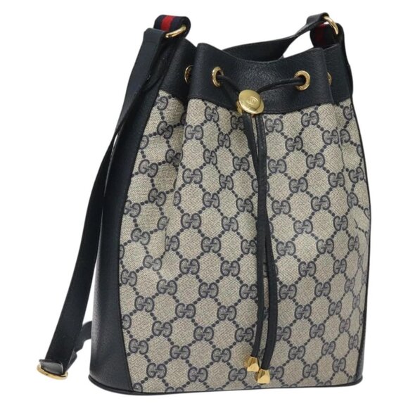 GUCCI GG Supreme Sherry Line Shoulder Bag PVC Navy Gold 41 02 034 Auth 124862 - Picture 1 of 16